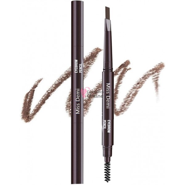 Creion de sprancene retractabil cu periuta 2 in 1 Miss Demi Waterproof - Saten Inchis ( Dark Brown)